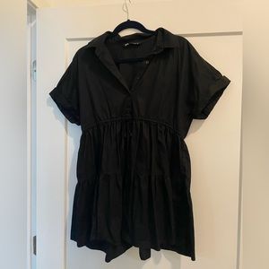 Zara tiered black cotton dress